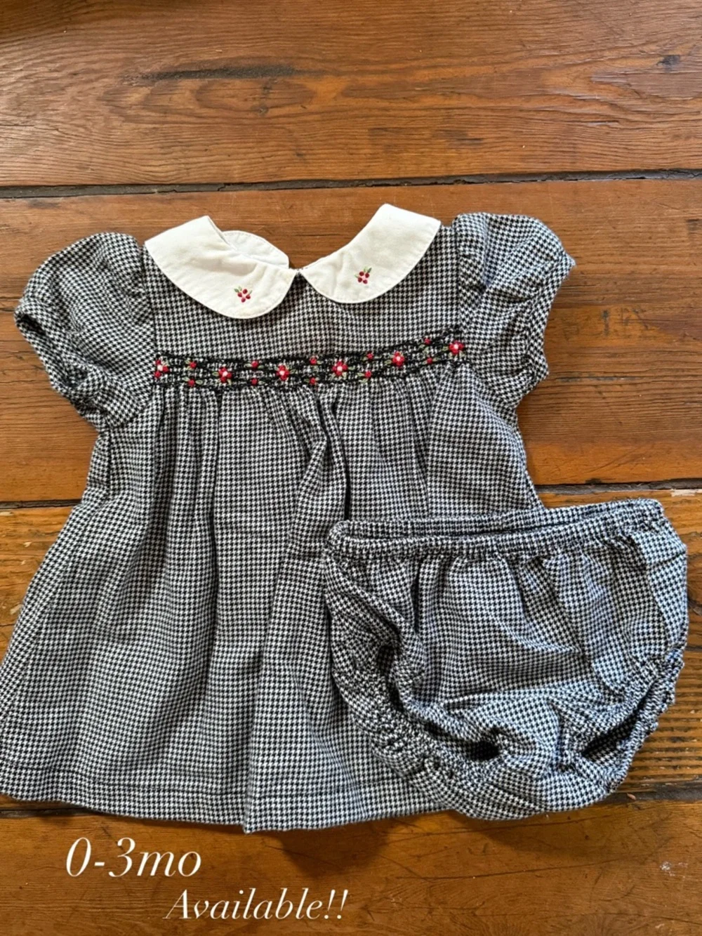 VTG Gymboree Black & White Gingham Babydoll Dress with Matching Bloomers